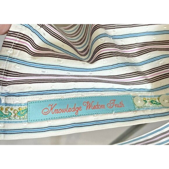 Robert Graham Men's Shirt 2XL Flip Cuff Striped Embroidered Turquoise - Picture 12 of 16